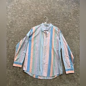 Izod Men’s Button-down Collar Pastel Striped Dress Shirt